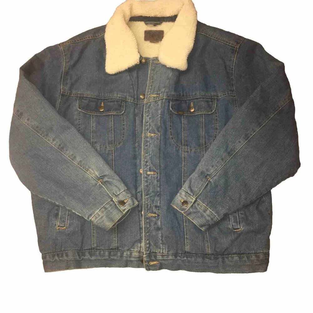 Vintage Lee Denim Jean Jacket Sherpa Lined Size XXLarge Western Trucker Cowboy
